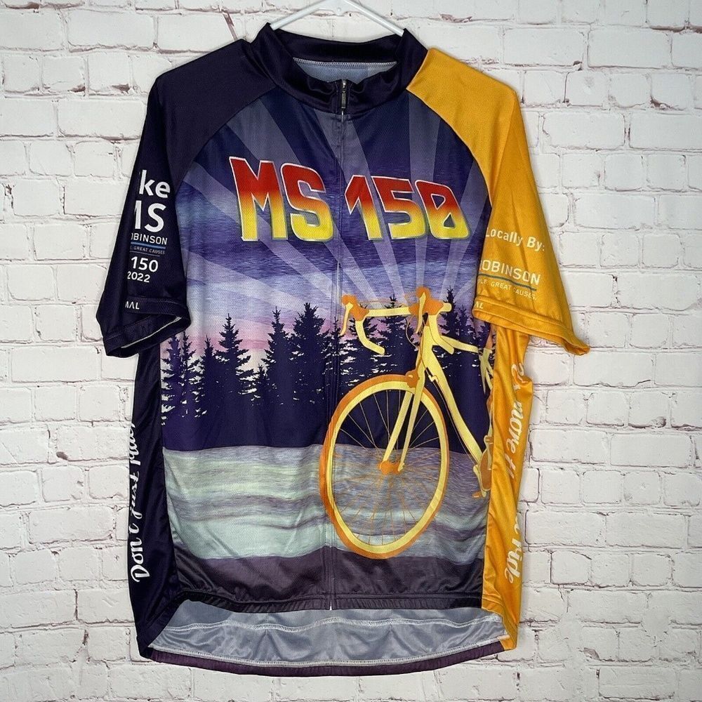 Primal Womens Yellow/Purple Full Zip Short Sleeve Cycling Jersey Shirt‎ Size 2XL